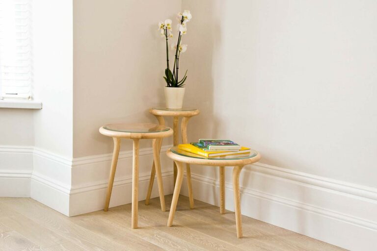 Set of there circle side tables made in ash